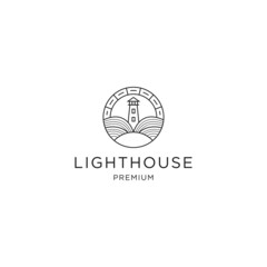 Lighthouse of ocean line logo icon design template