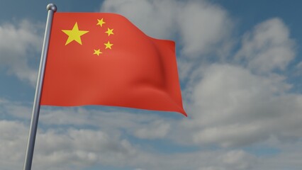 3D illustration of China flag waving in the wind on a background with sky. 3d rendering illustration