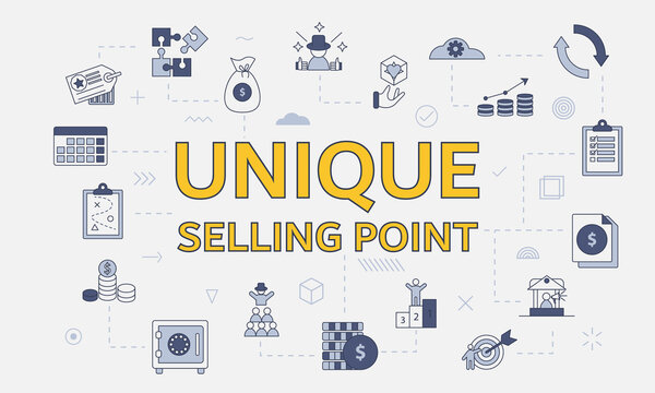 usp unique selling point concept with icon set with big word or text on center