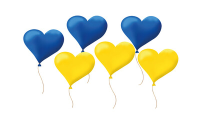 Drei blaue und gelbe Luftballons als Zeichen der Freiheit. - obrazy, fototapety, plakaty