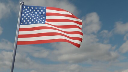 3D illustration of United States of America flag waving in the wind on a background with sky. 3d rendering illustration