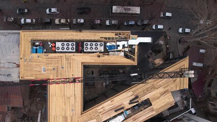 Condensing system on the roof of a building under construction