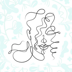 International Women's Day minimal design line drawing style. Portrait of young woman beauty face isolated on pastel leaf background. Vector for Spa, fashion, hairdressing and beautiful artwork design.
