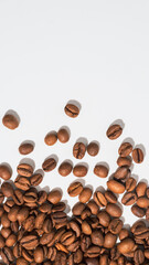 coffee beans isolated on white background,light roast coffee bean cover banner background.