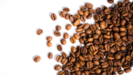 coffee beans isolated on white background,light roast coffee bean cover banner background.