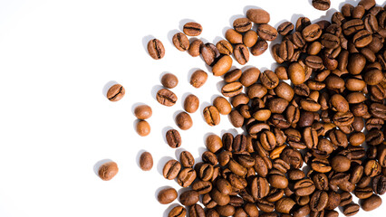 Obraz premium coffee beans isolated on white background,light roast coffee bean cover banner background.