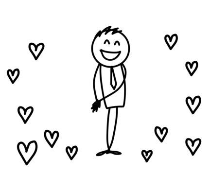 The man is embarrassed and smiles. Sketch. Vector illustration.