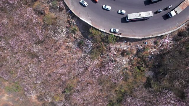 Aerial view of the Pune Bangalore highway at Katraj ghat near Pune India.