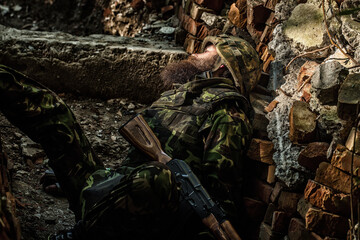 Dead soldier. Dead soldier killed russian soldiers. Military company mercenary, brutal soldier in...