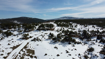 Snowy mountain in Eskisehir Turkey aerial view