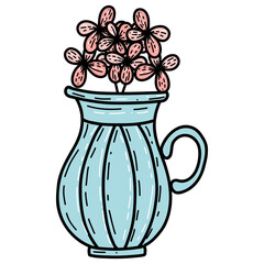 Vase with pink flowers, sketch for your design