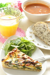 homemade French comfort food, mushroom and spinach quiche