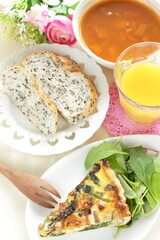 homemade French comfort food, mushroom and spinach quiche