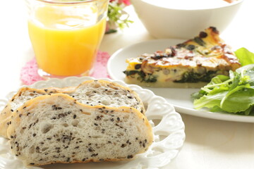 homemade French comfort food, mushroom and spinach quiche