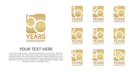 set anniversary logotype premium collection golden color in square isolated on white background