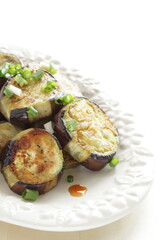 homemade Chinese grilled eggplant served with spring onion