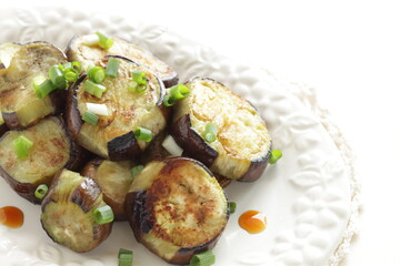 homemade Chinese grilled eggplant served with spring onion