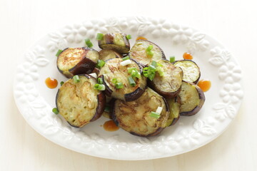 homemade Chinese grilled eggplant served with spring onion