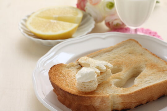 spoon and fork shaped bread for kid's breakfast image