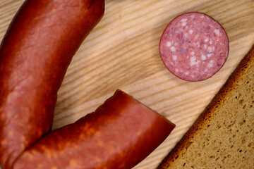 Polish sausage Krakauer in a bird eyes view