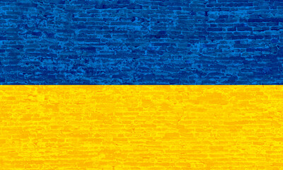 Ukraine flag in Brick textured wall background with copy space.0 