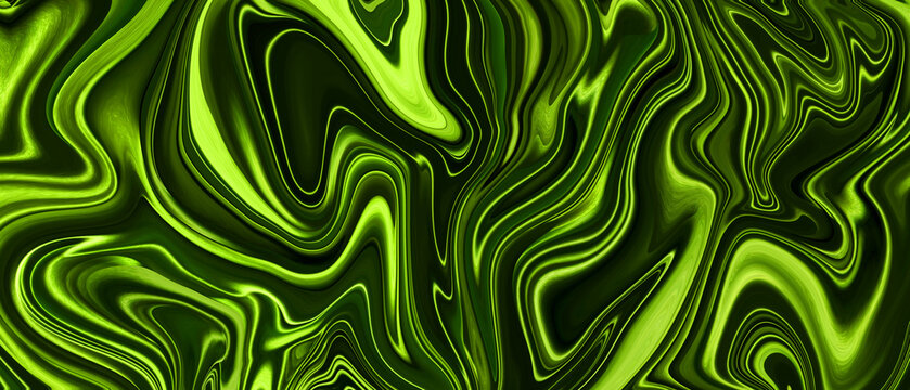 Liquid metal abstract luminous green venom metallic with texture aluminum  alloy for wallpaper and background Stock Illustration