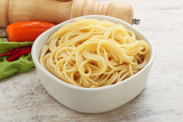 Italian pasta boiled spaghetti with oil