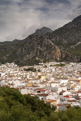 Fototapeta na wymiar vertical view of the idyllic whitewashed Andalusian town of Ubrique in the Los Alcornocales Nature Park