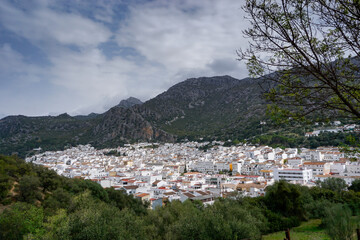 Fototapeta na wymiar view of the idyllic whitewashed Andalusian town of Ubrique in the Los Alcornocales Nature Park