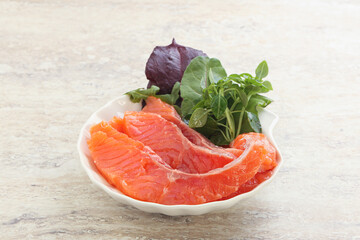 Sliced salmon fillet starter snack