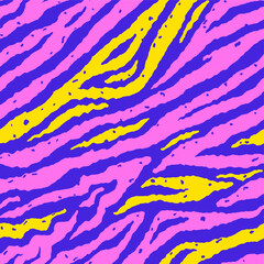 Fototapeta premium Abstract Hand Drawing Seamless Diagonal Zebra Tiger Stripes with Stains and Dots Vector Pattern Isolated Background