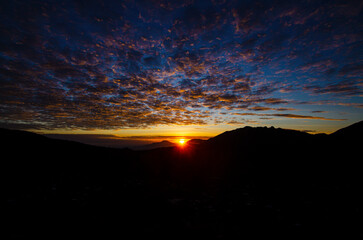 Sunrise in the mountains of Prau, Dieng, Wonosobo, Central Java, Indonesia