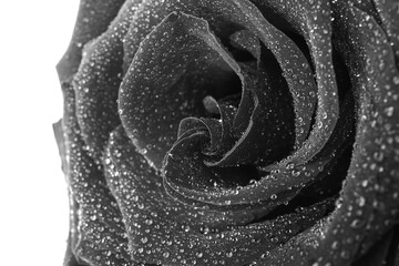 Fresh black rose on white background, closeup