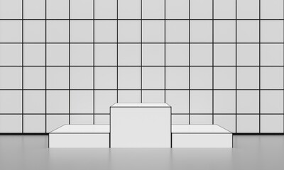 white podium with spotlight in the white room.3d rendering.