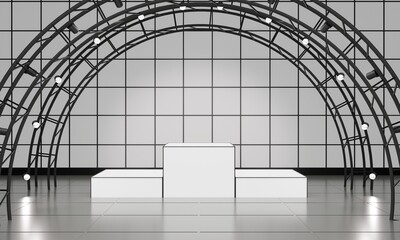 white podium with spotlight in the white room.3d rendering.