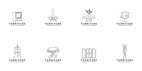 furniture logo set art design illustration icon vector sign style home interior retro vintage modern collection