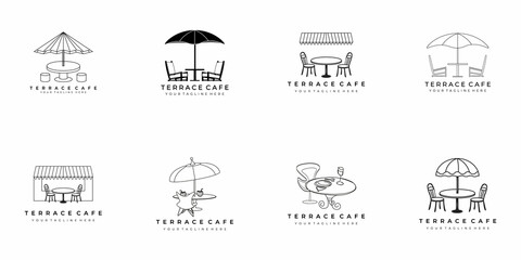 Fototapeta na wymiar set terrace cafe logo line art vector illustration design creative nature minimalist monoline outline linear simple modern