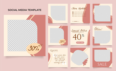 social media template banner blog fashion sale promotion. fully editable instagram and facebook square post frame puzzle organic sale poster. brown beige element shape vector background