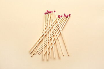 Fireplace matches on color background