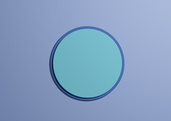 3D illustration of a light blue circle podium or stand top view flat lay product display minimal, simple pastel blue background with copy space for text 