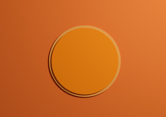 3D illustration of a circle podium or stand top view flat lay product display minimal, simple bright orange background with copy space for text 
