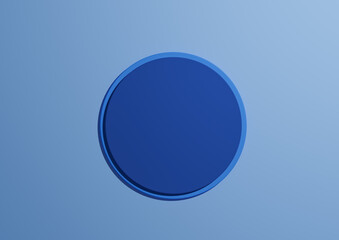 3D illustration of a dark blue circle podium or stand top view flat lay product display minimal, simple light, pastel blue background with copy space for text 