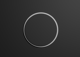 3D illustration of a black circle podium or stand top view flat lay product display minimal, simple dark gray, black and white background with copy space for text 