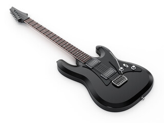 Obraz na płótnie Canvas Generic black electric guitar isolated on white background. 3D illustration