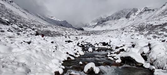 water flowing into the snow