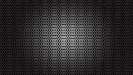 Black metal texture steel background. Perforated sheet metal. Aluminum wire mesh material texture Steel grid with round holes on black background