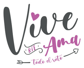 Vive,Ríe, Ama. lettering castellano, Frases positivas, recursos gráficos