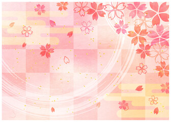 桜_水彩_ピンク和紙背景
