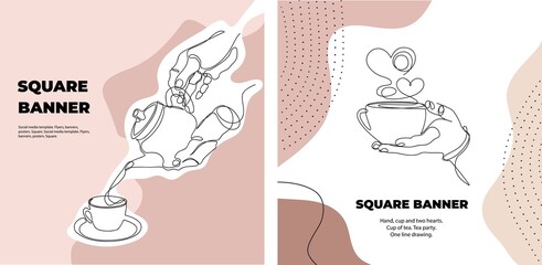 Minimalistic graphics. Continuous line. Social media template.