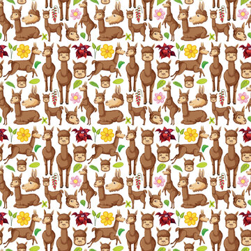 Funny alpaca on white background seamless